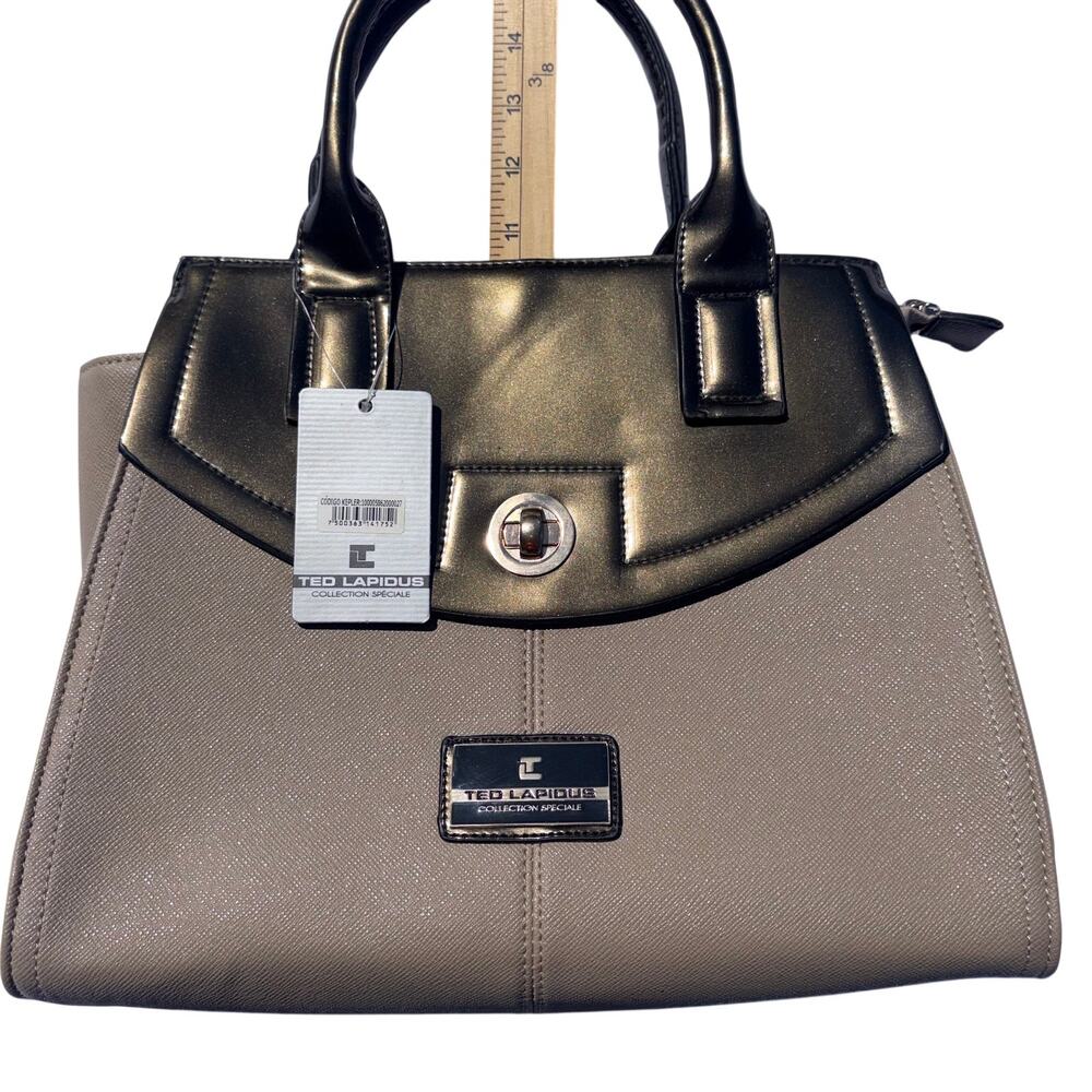 NWT Ted Lapidus Collection Speciale Satchel Handbag Taupe & Metallic Bronze - Picture 10 of 10